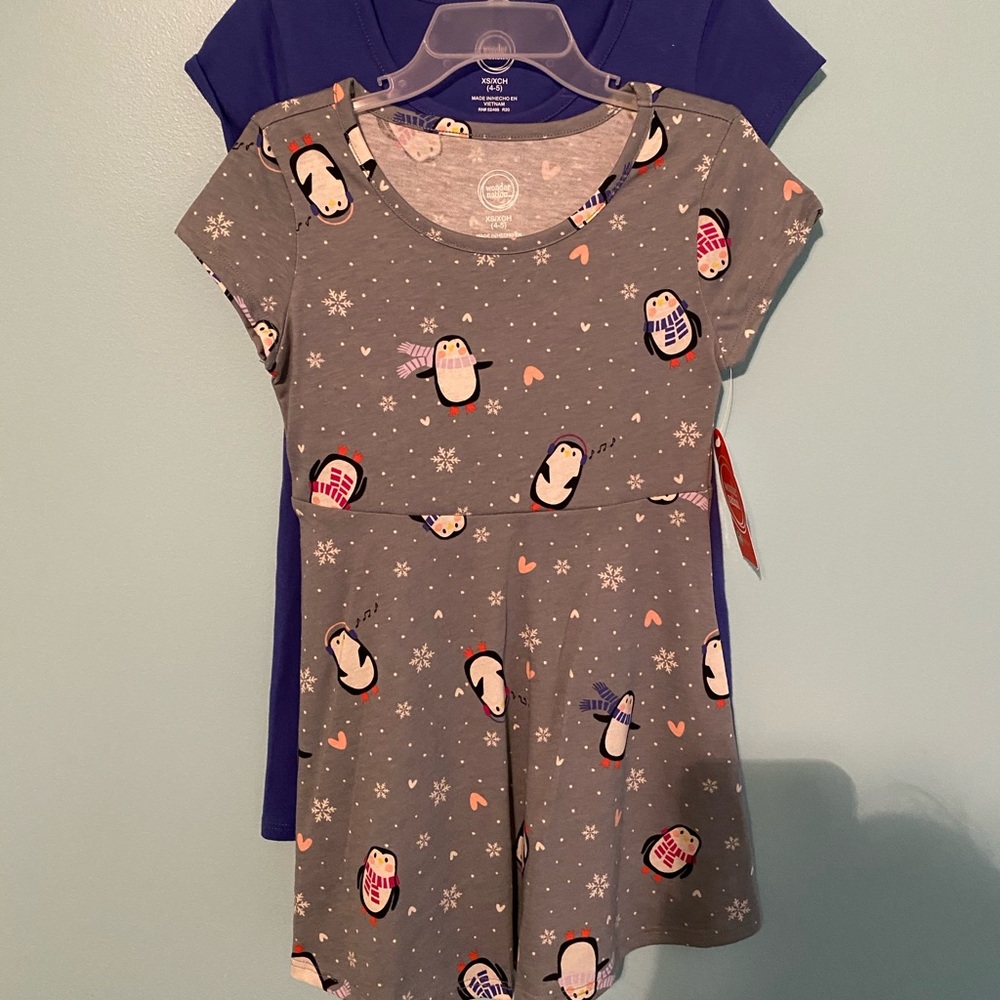 NWT girls penguin and blue dresses